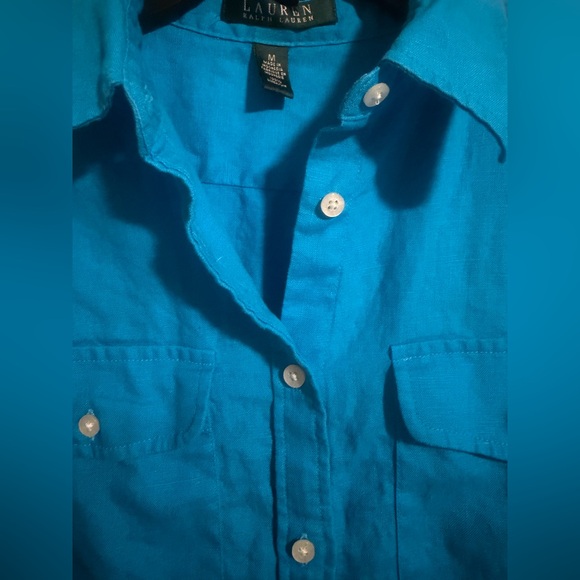 Lauren Ralph Lauren 100% linen women's long roll tab sleeve shirt Sz M - Picture 6 of 10